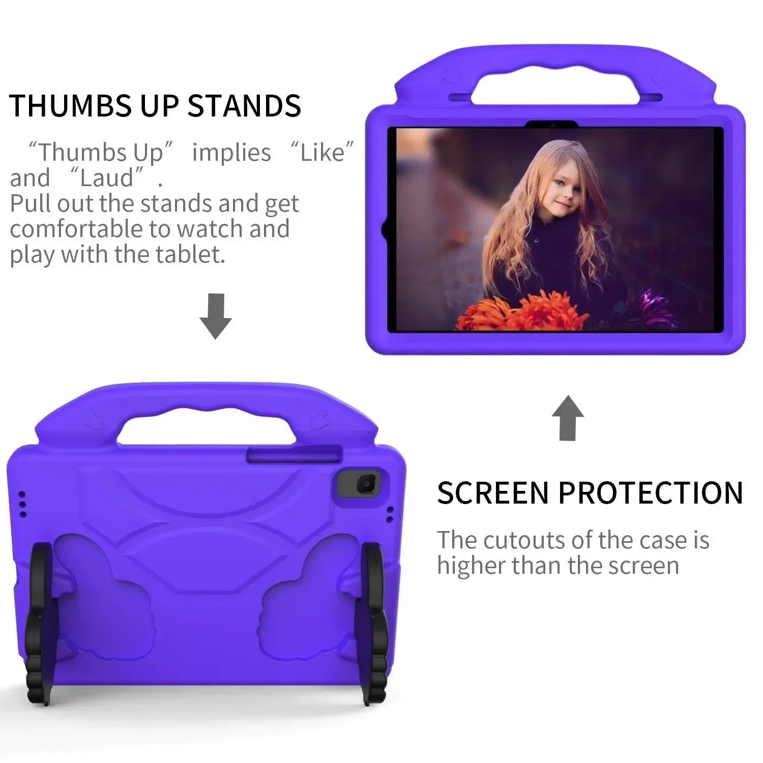 For Samsung Galaxy Tab A8 10.5 2021 Kids Friendly Case Shockproof Cover With Thumbs Up - Purple