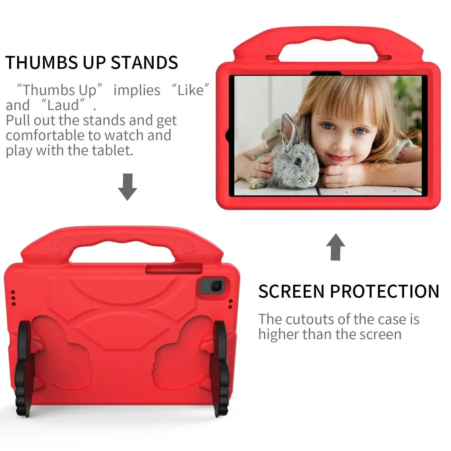 For Samsung Galaxy Tab A8 10.5 2021 Kids Friendly Case Shockproof Cover With Thumbs Up - Red