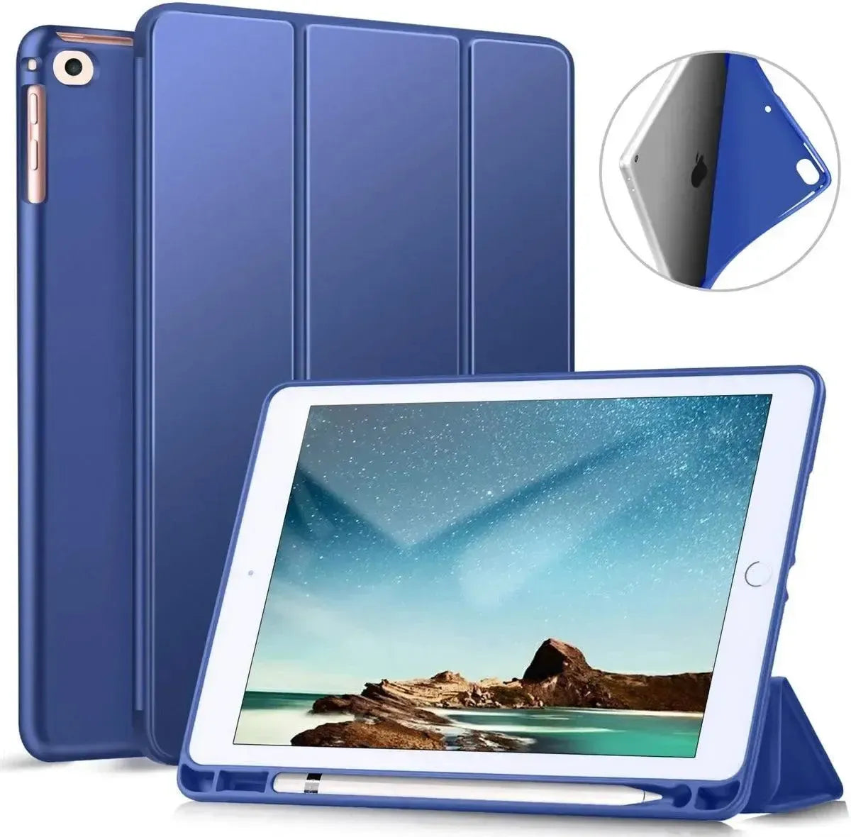 For Samsung Galaxy Tab S7 (SM-T870)/ S8 (SM-X700) Tri Fold Pen Slot Wallet Case - Blue