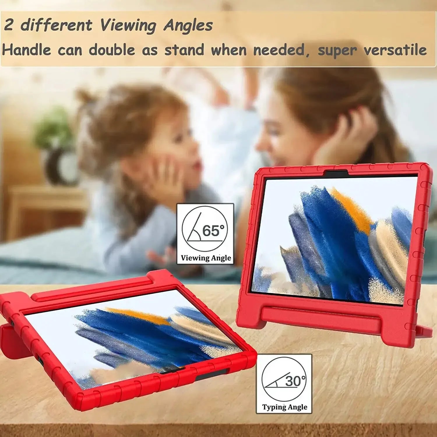For Xiaomi Redmi Pad SE Kids Case Shockproof Cover With Stand - Red