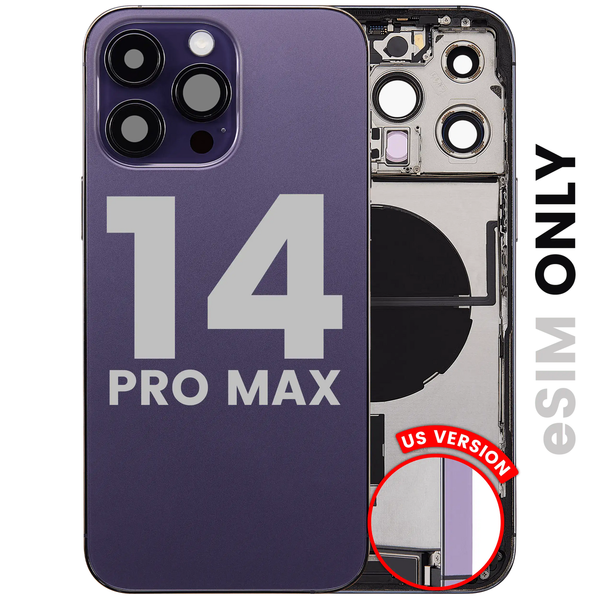 For iPhone 14 Pro Max Back Housing With Charging Port & Small Parts US Version Pulled - Grade A - Deep Purple