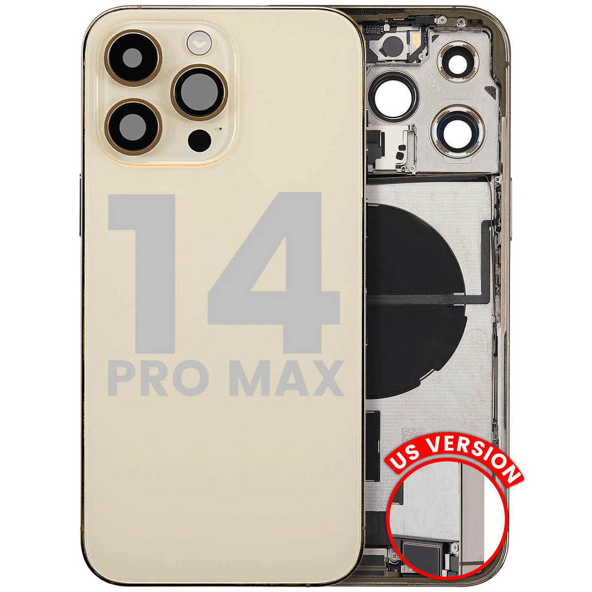 For iPhone 14 Pro Max Back Housing With Charging Port & Small Parts US Version Pulled - Grade A - Gold