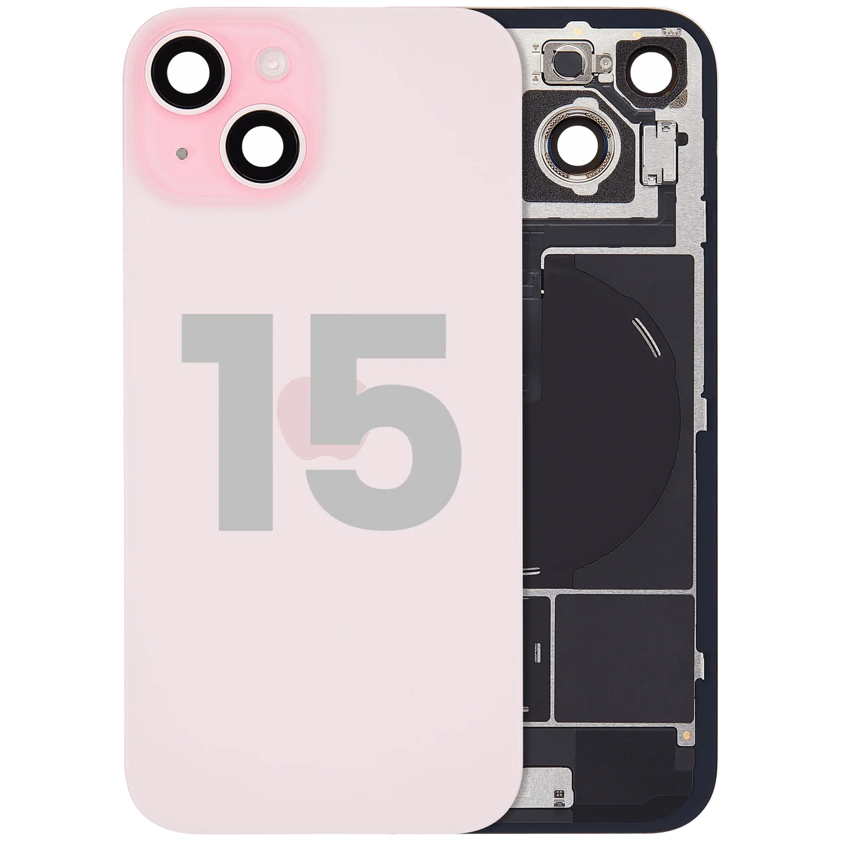 For iPhone 15 Back Glass With MagSafe Magnet, NFC & Flashlight Flex Pulled - Grade C - Pink