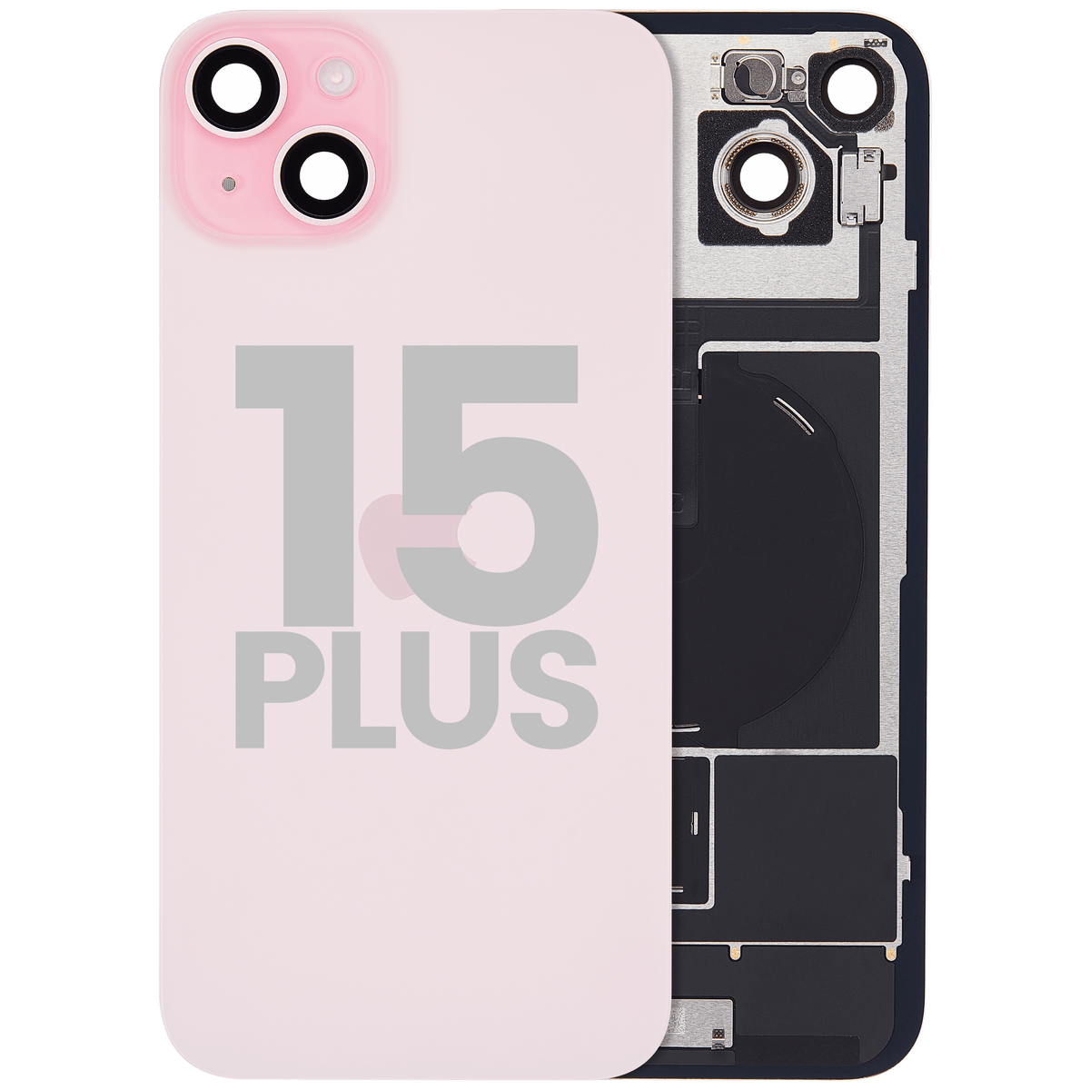 For iPhone 15 Plus Back Glass With MagSafe Magnet, NFC & Flashlight Flex Pulled - Grade A - Pink