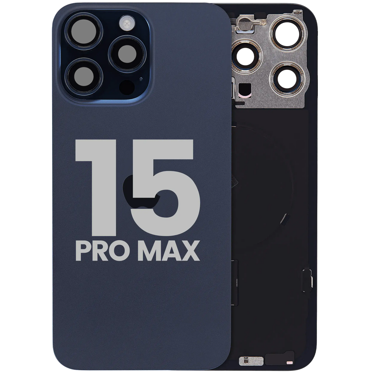 For iPhone 15 Pro Max Back Glass With MagSafe Magnet, NFC & Flashlight Flex Pulled - Grade B - Blue Titanium