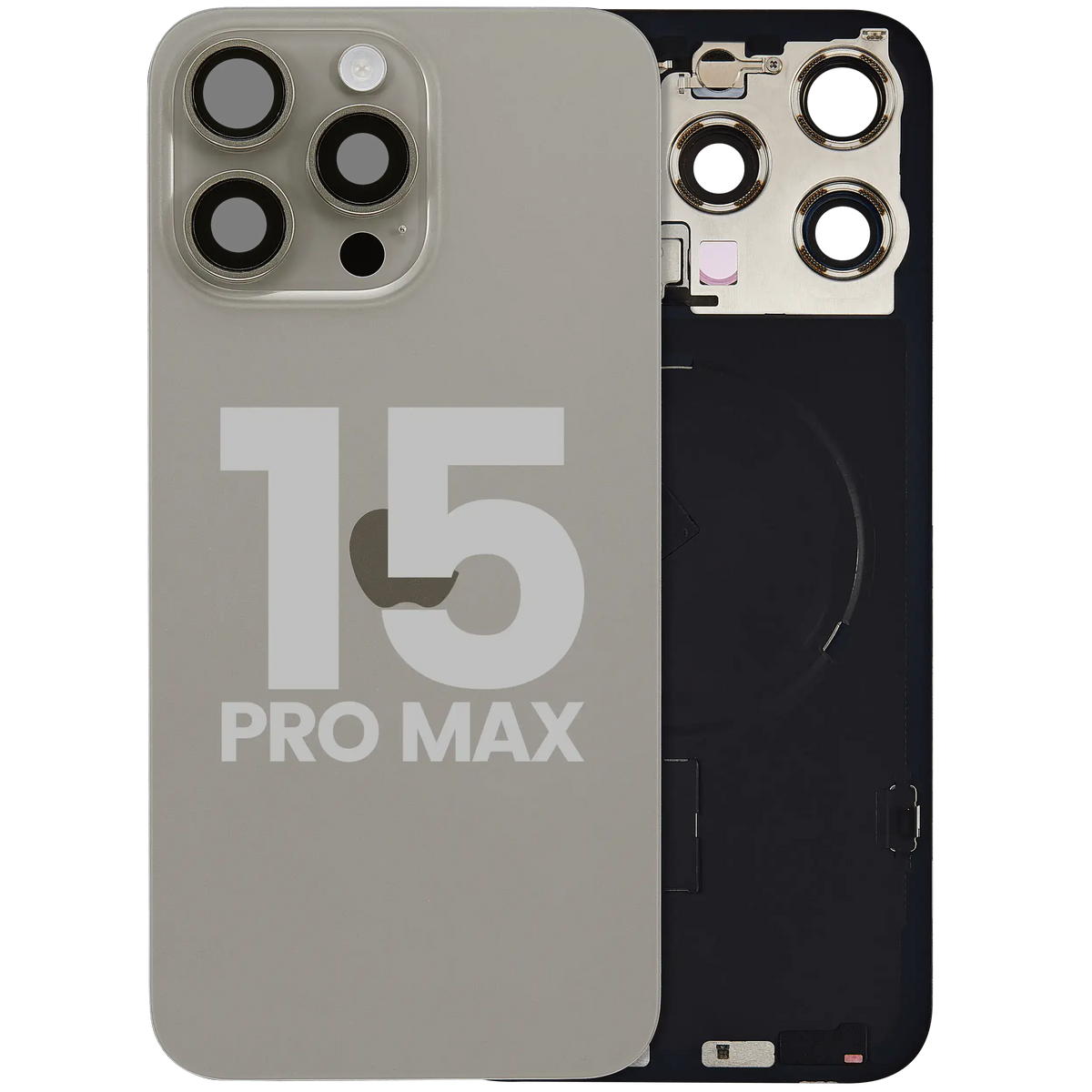 For iPhone 15 Pro Max Back Glass With MagSafe Magnet, NFC & Flashlight Flex Pulled - Grade B - Natural Titanium