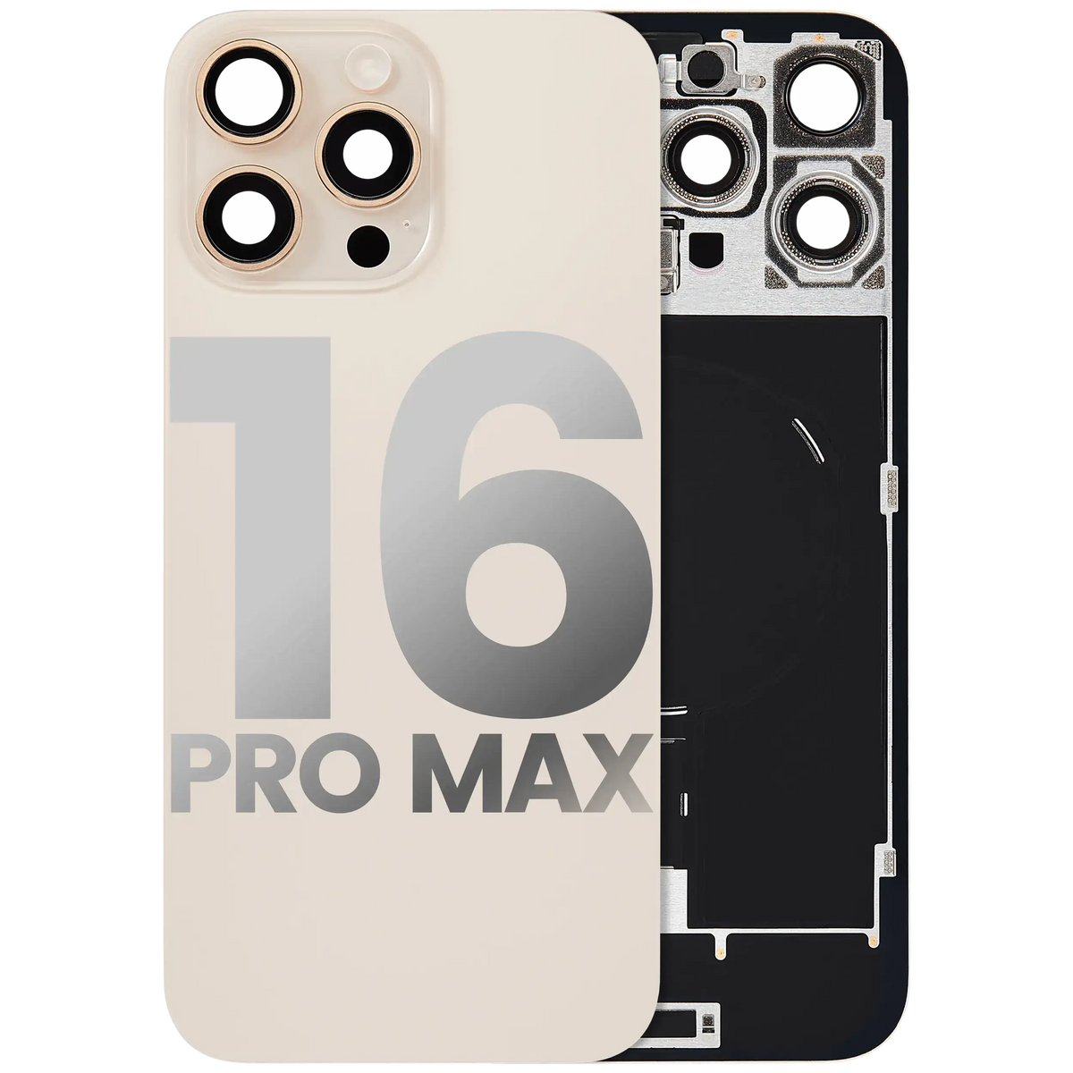 For iPhone 16 Pro Max Back Glass With MagSafe Magnet, NFC & Flashlight Flex Pulled - Grade B - Desert Titanium