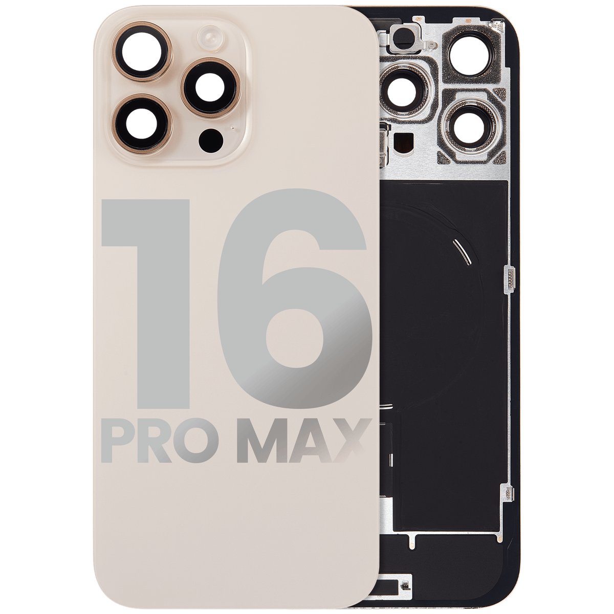 For iPhone 16 Pro Max Back Glass With MagSafe Magnet, NFC & Flashlight Flex Pulled - Grade C - Desert Titanium