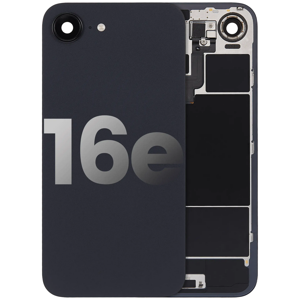 For iPhone 16e Back Glass With NFC Charging Flex & Flashlight Flex Pulled - Grade A - Black