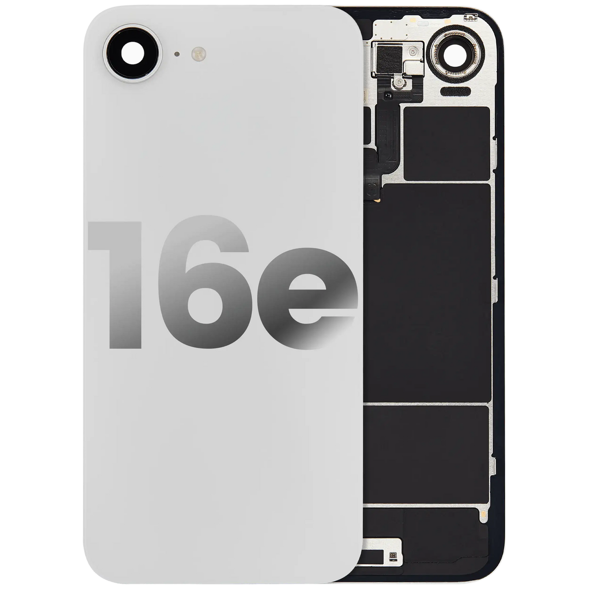 For iPhone 16e Back Glass With NFC Charging Flex & Flashlight Flex Pulled - Grade A - White