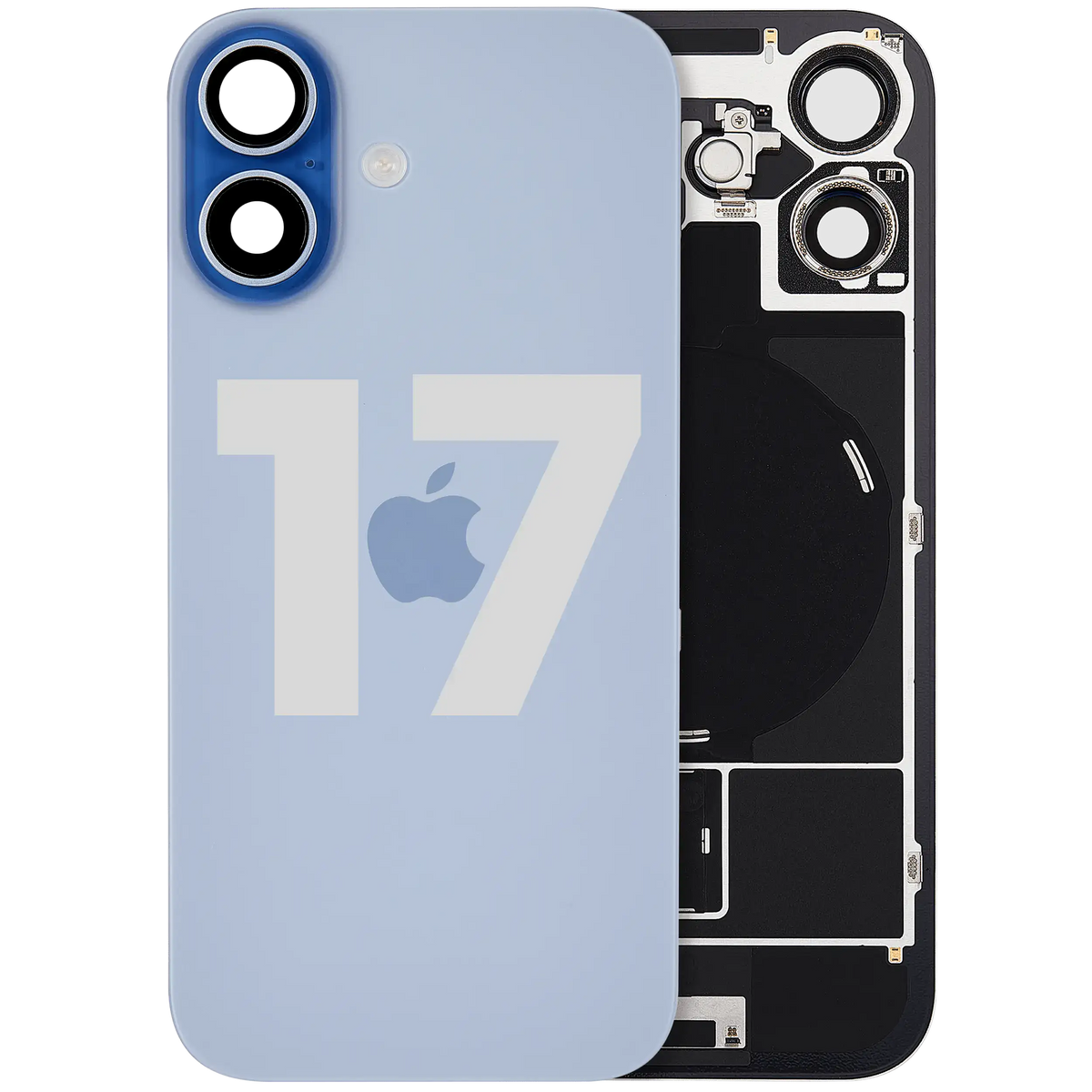 For iPhone 17 Back Glass With MagSafe Magnet, NFC & Flashlight Flex Pulled - Grade A - Mist Blue