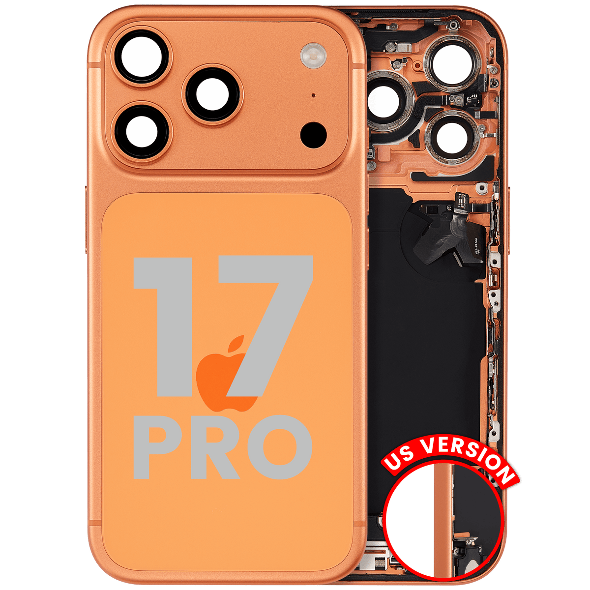 For iPhone 17 Pro Back Housing With Charging Port & Small Parts US Version Pulled - Grade B - Cosmic Orange
