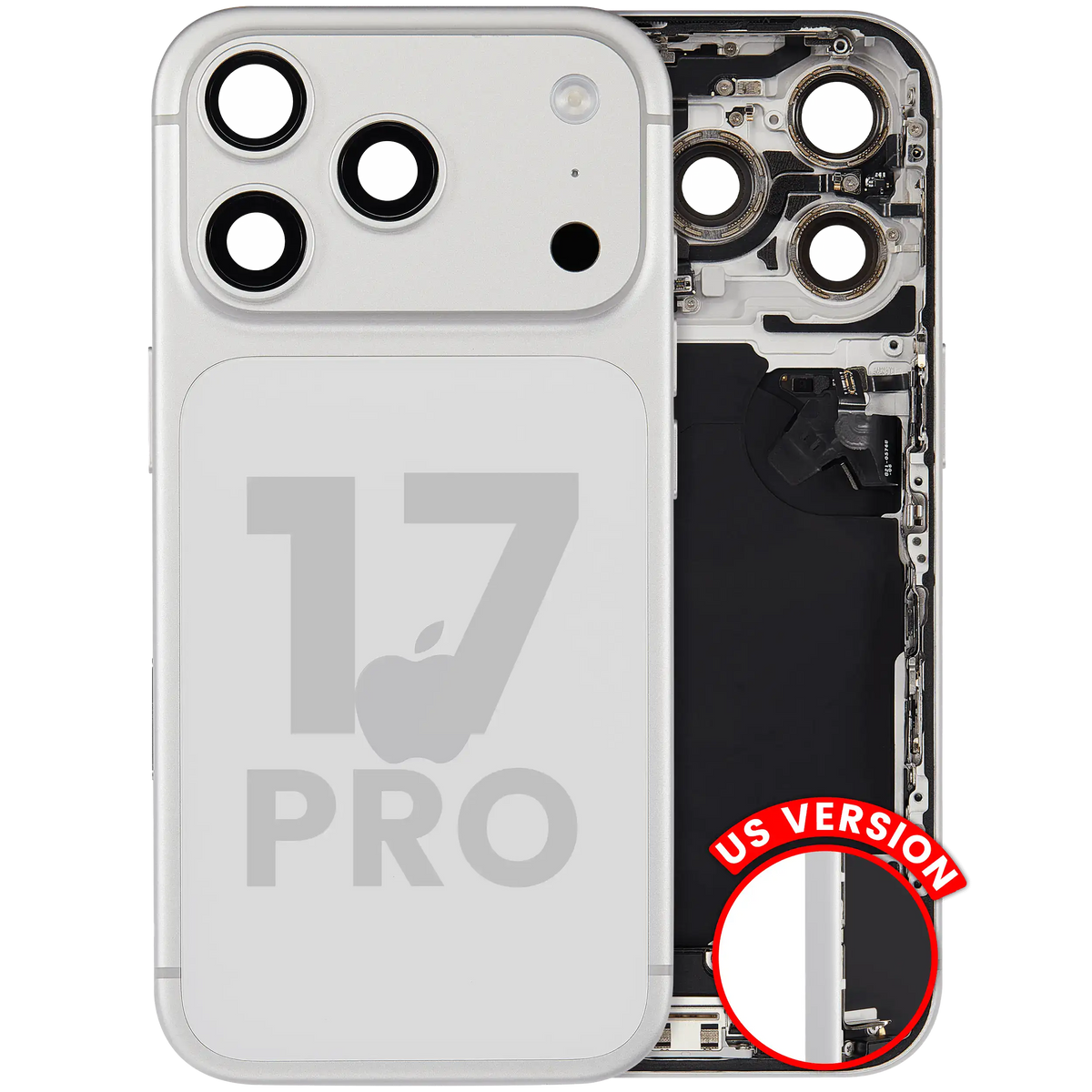 For iPhone 17 Pro Back Housing With Charging Port & Small Parts US Version Pulled - Grade C - Silver