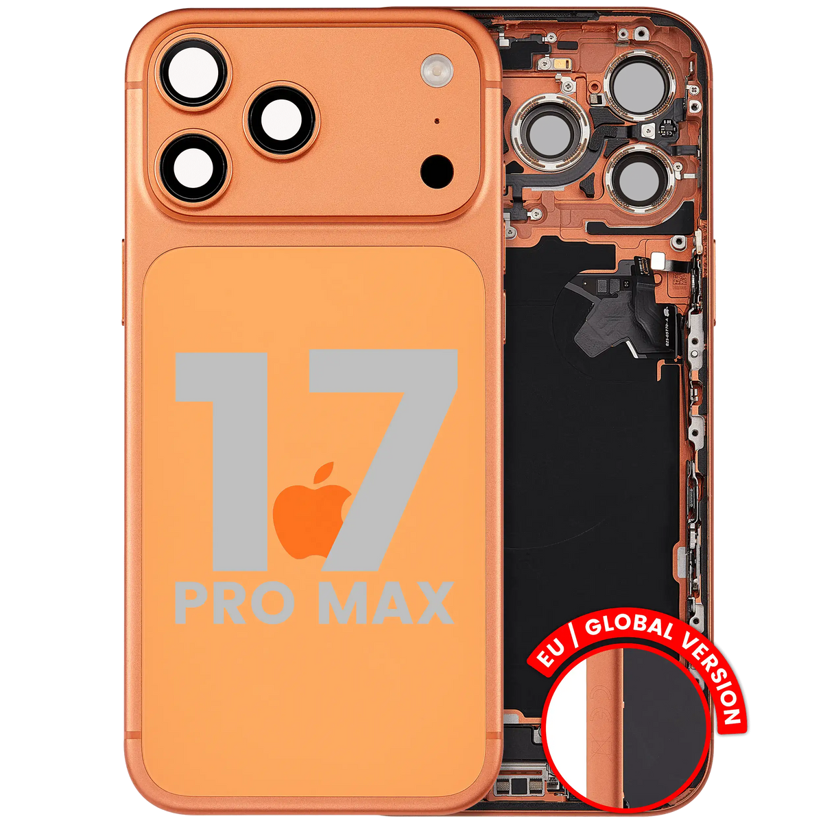 For iPhone 17 Pro Max Back Housing With Charging Port & Small Parts EU / Global Version Pulled - Grade B - Cosmic Orange