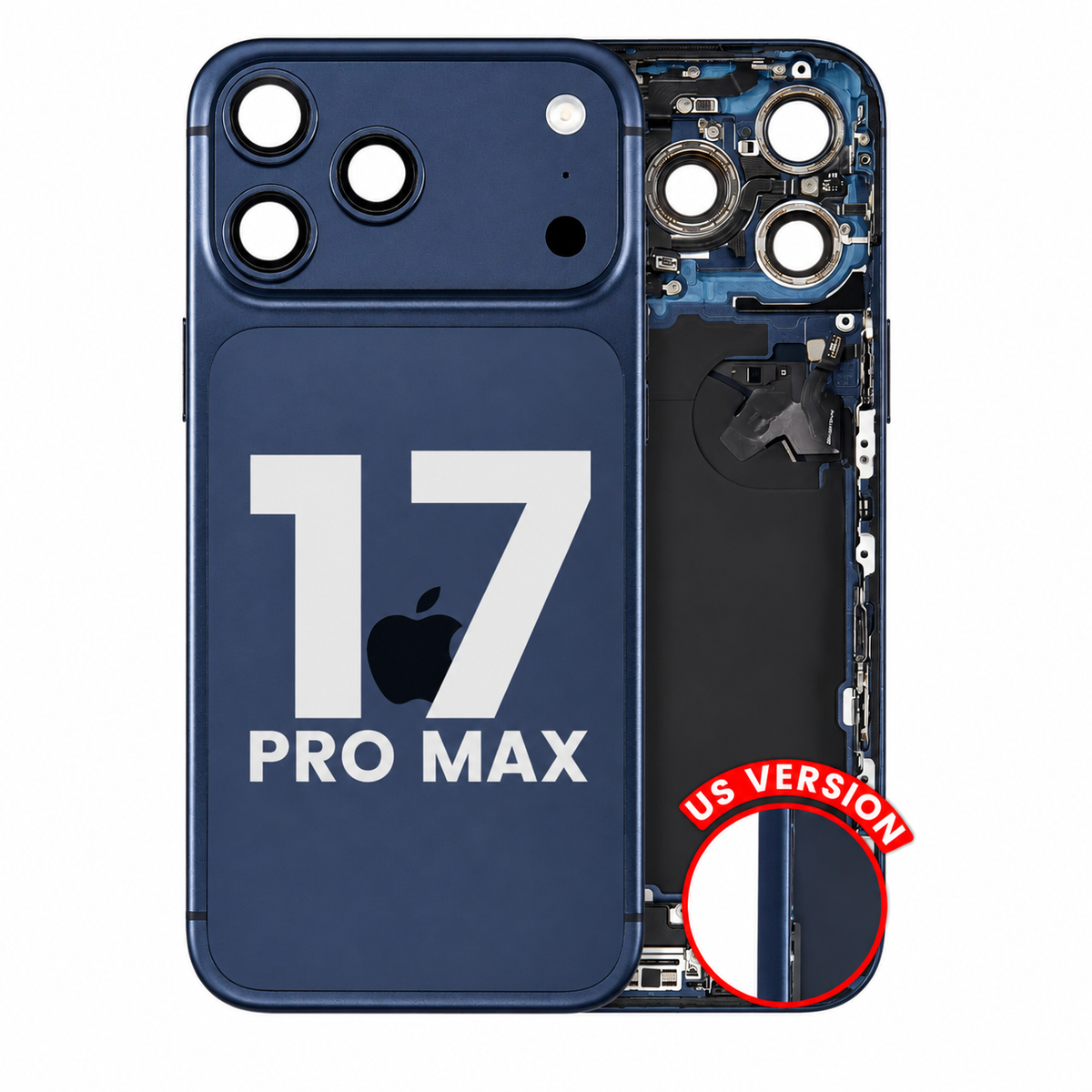 For iPhone 17 Pro Max Back Housing With Charging Port & Small Parts US Version Pulled - Grade A - Deep Blue