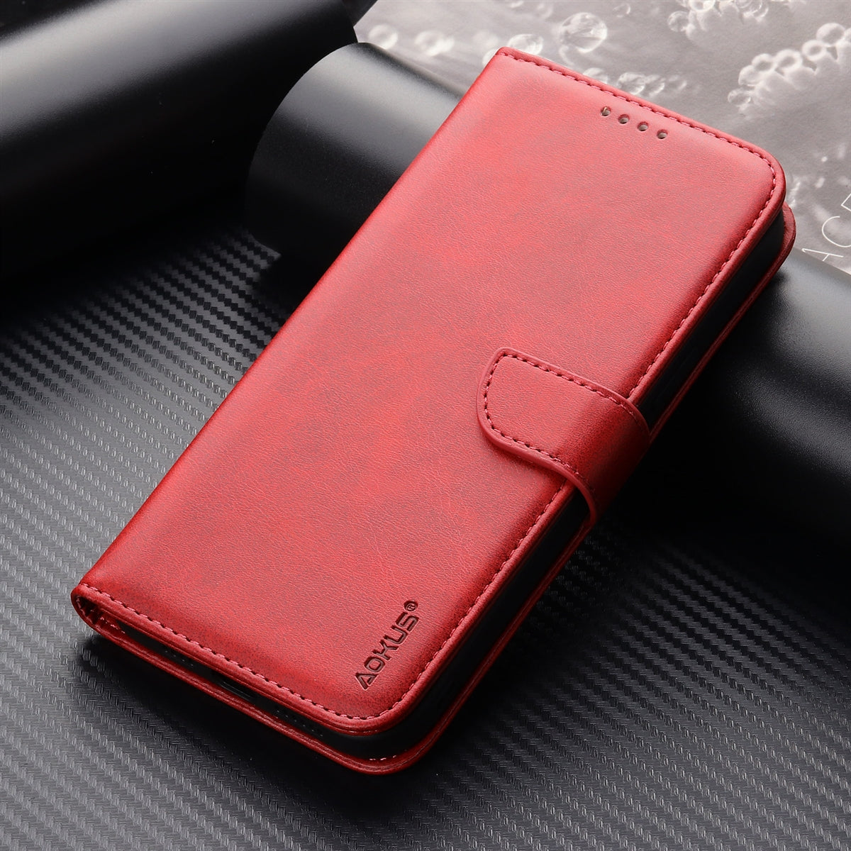 For Samsung Galaxy A15 4G / 5G Premium Aokus Wallet Case Red