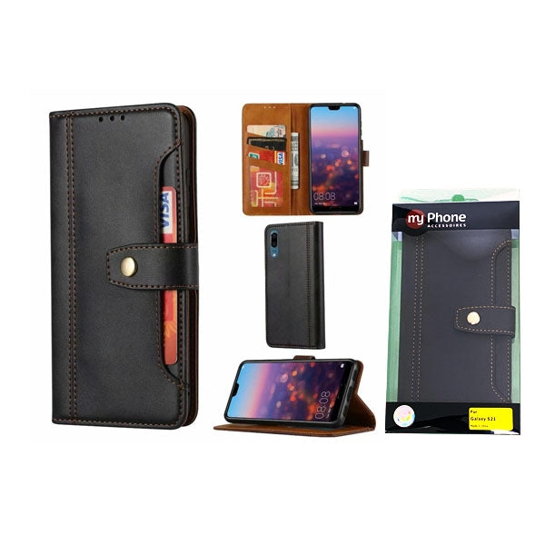 For Samsung Galaxy A72 5G Stitched Card Slots Premium Aokus Wallet Case Black
