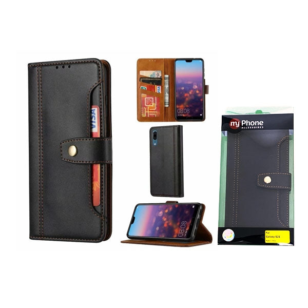 For Samsung Galaxy A72 5G Stitched Card Slots Premium Aokus Wallet Case Black-www.firsthelptech.ie