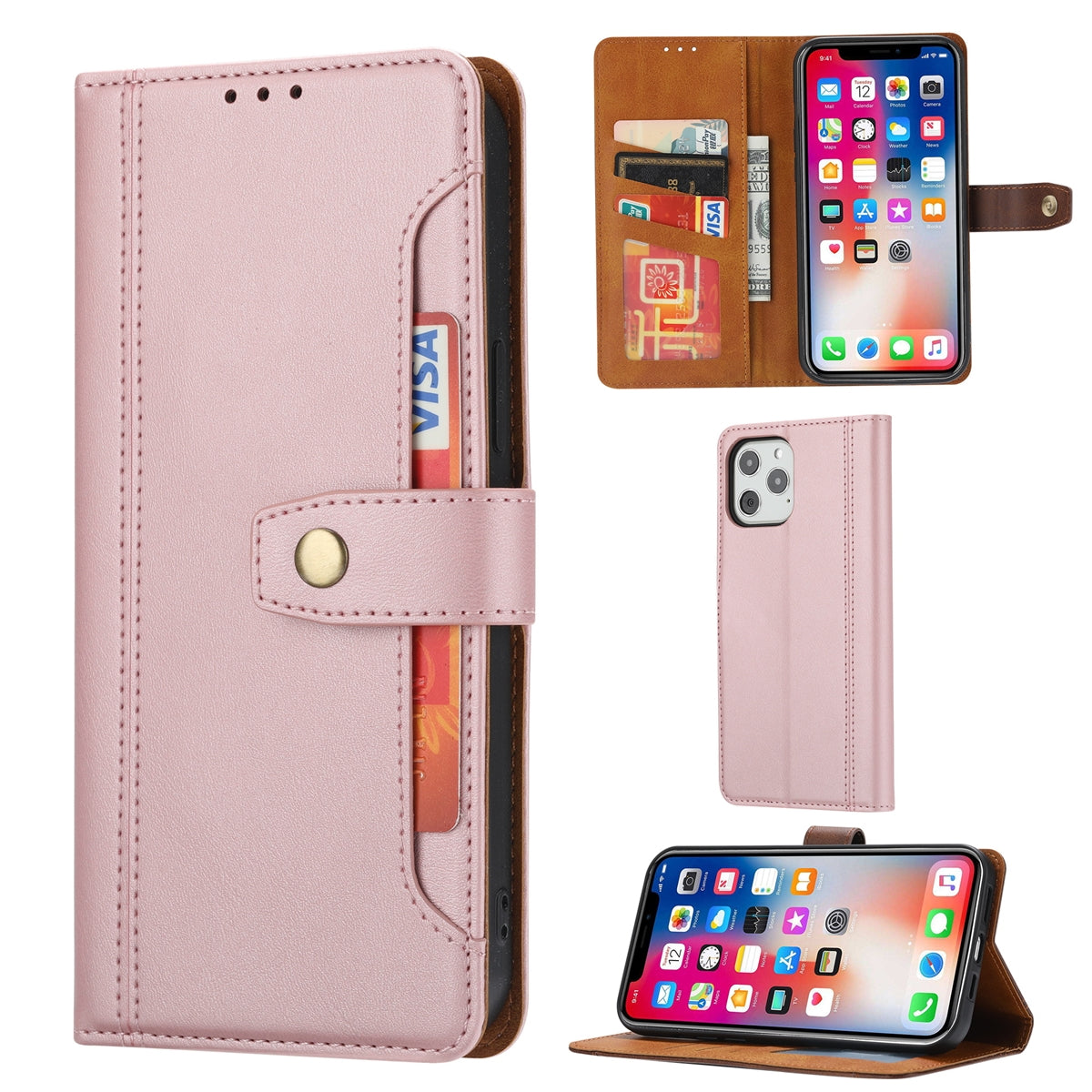 For Samsung Galaxy A72 5G Stitched Card Slots Premium Aokus Wallet Case Pink-www.firsthelptech.ie