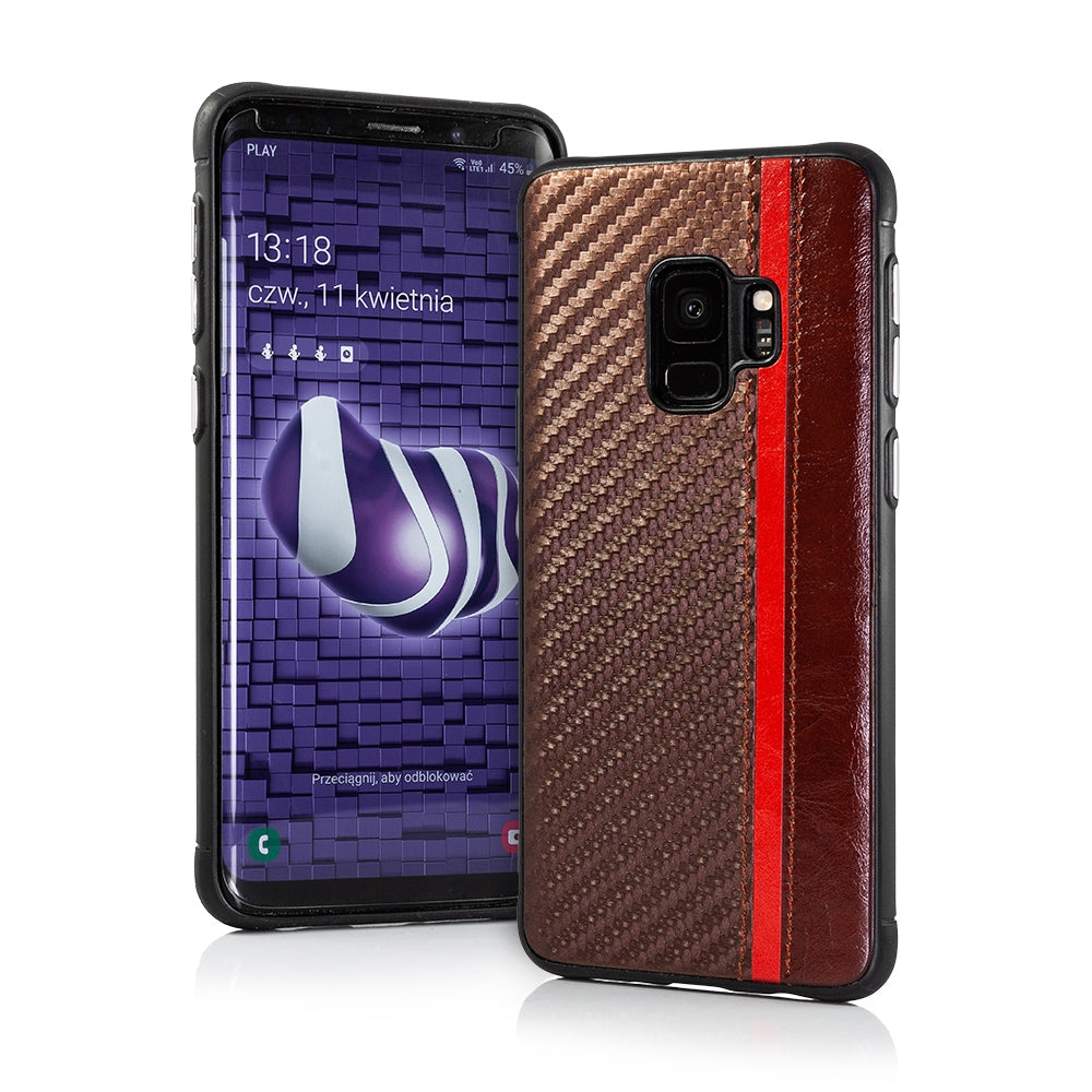 For Samsung Galaxy S10e Elegant Carbon Fiber TPU Back Case Brown