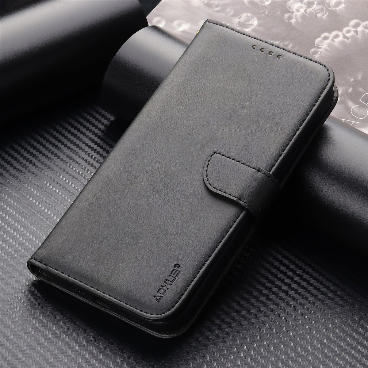For Samsung Galaxy S22 Premium Aokus Wallet Case Black-www.firsthelptech.ie