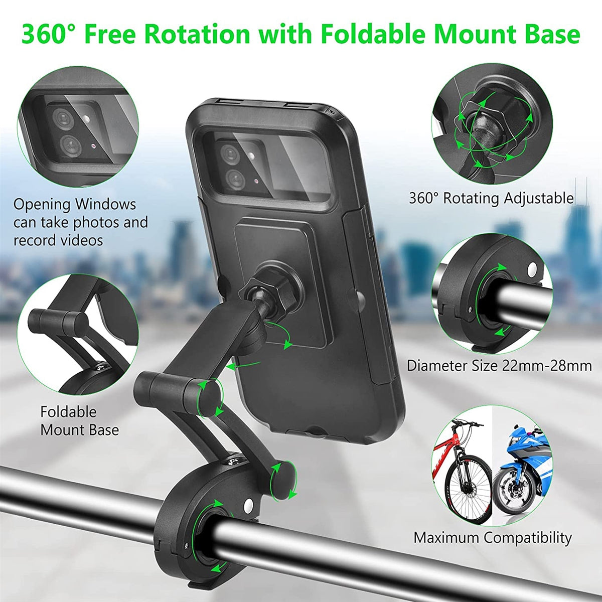 HL-69 Adjustable Magnetic Waterproof Bicycle 6.5" Phone Holder Black