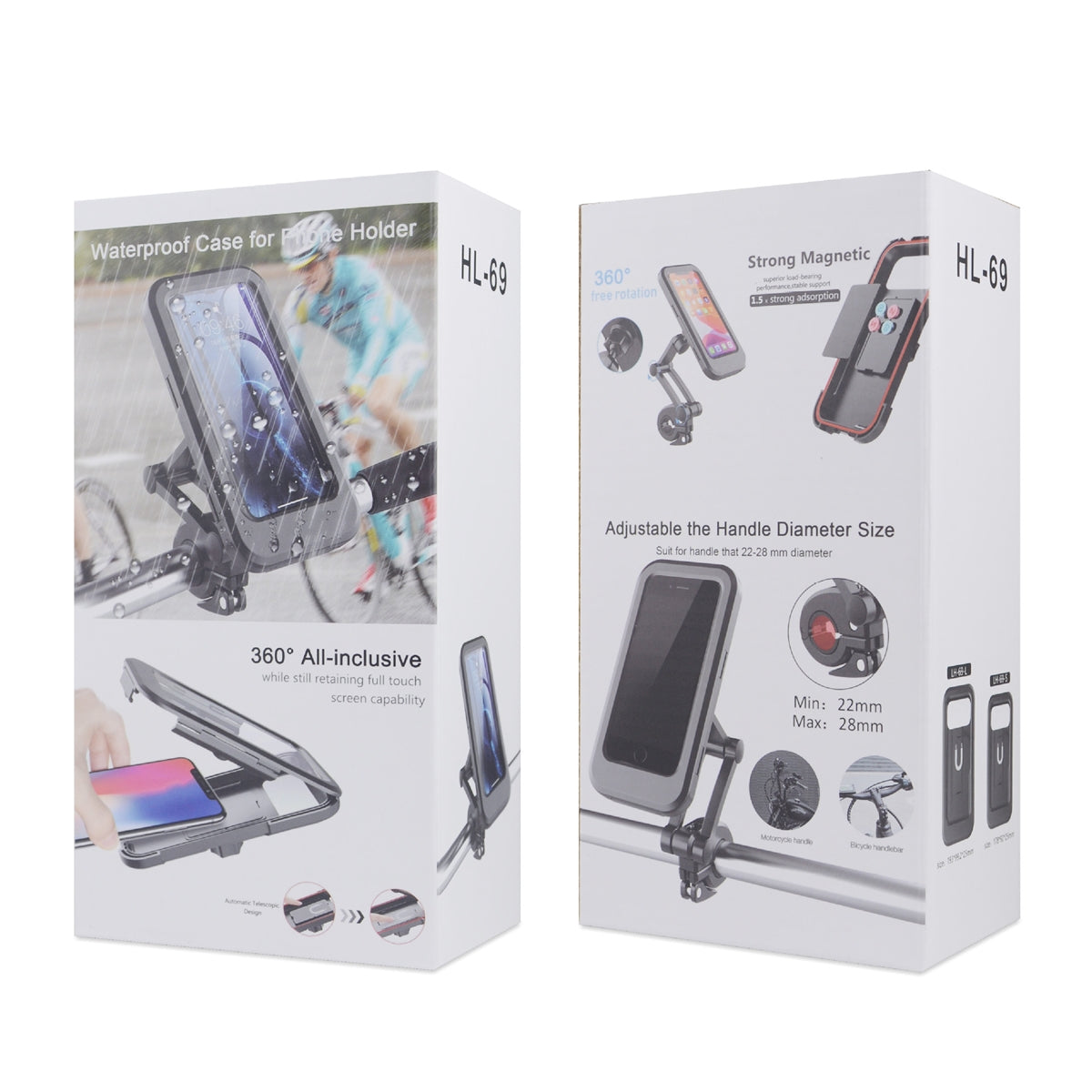 HL-69 Adjustable Magnetic Waterproof Bicycle 6.5" Phone Holder Black