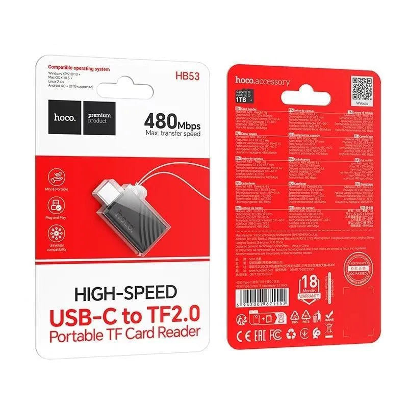 Hoco HB53 USB-C TF Card Reader Black | First Help Tech