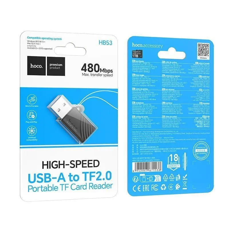HOCO HB53 Mini USB TF 2.0 Card Reader 480 Mbps Black