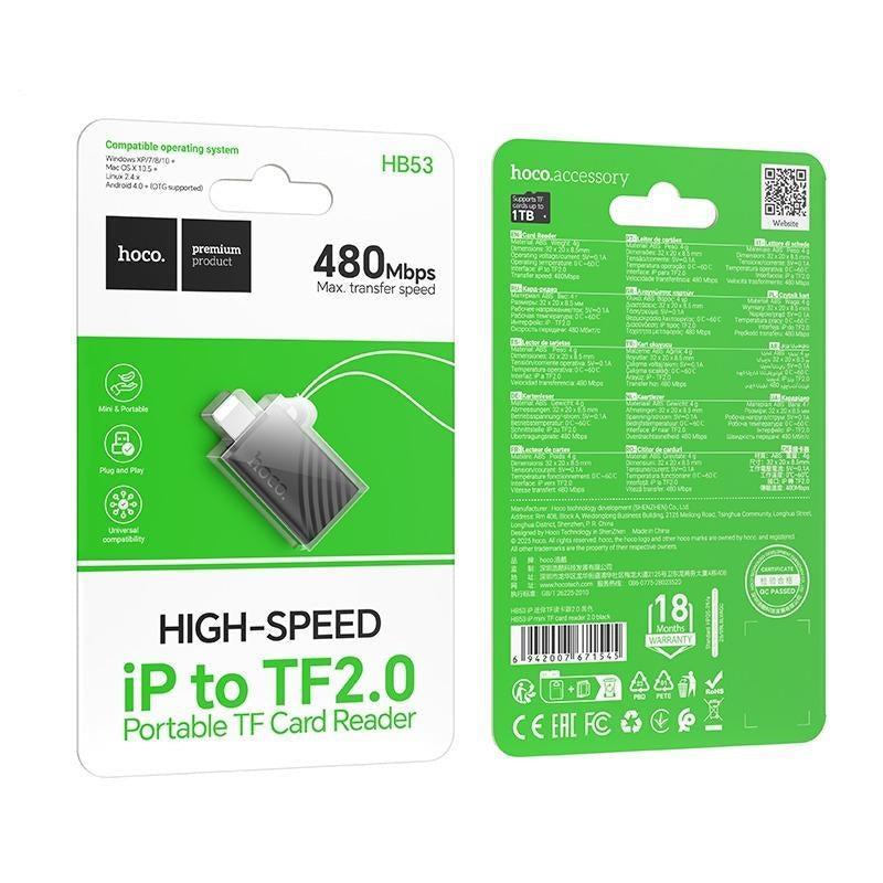 HOCO HB53 Mini iP To TF 2.0 Card Reader 480 Mbps Black