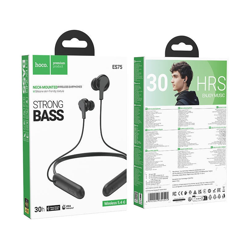 Hoco ES75 Niya Strong Base Neck-Hanging BT Headset 30H Black