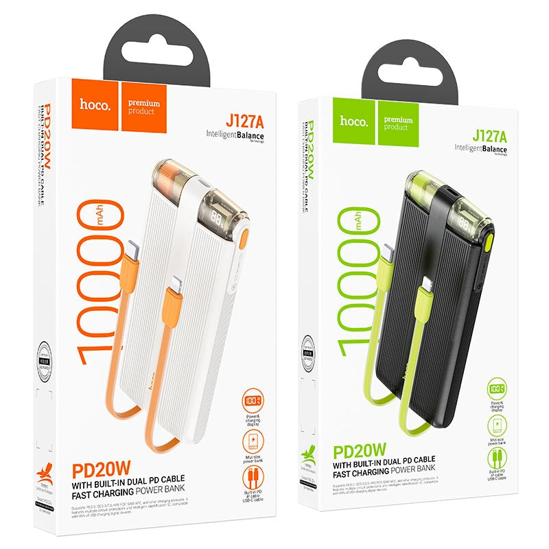 Hoco J127A Mecha PD20W Power Bank with Type-C & iP Cable and Digital Display 10000mAh White-www.firsthelptech.ie