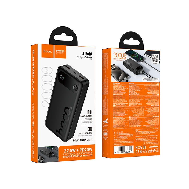 Hoco J154A Victorious 22.5W+PD20W Power Bank 20000mAh Black