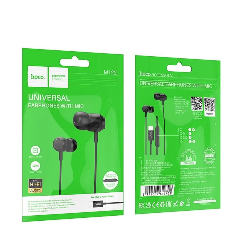 Hoco M122 Glory Universal Buds Digital Audio Earphones with Mic Type-C Black-www.firsthelptech.ie