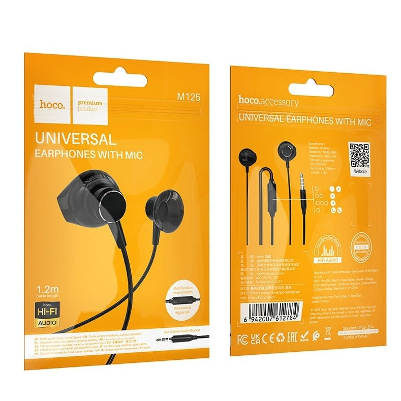 Hoco M125 Smart Metal Universal Earphones with Mic Black-www.firsthelptech.ie