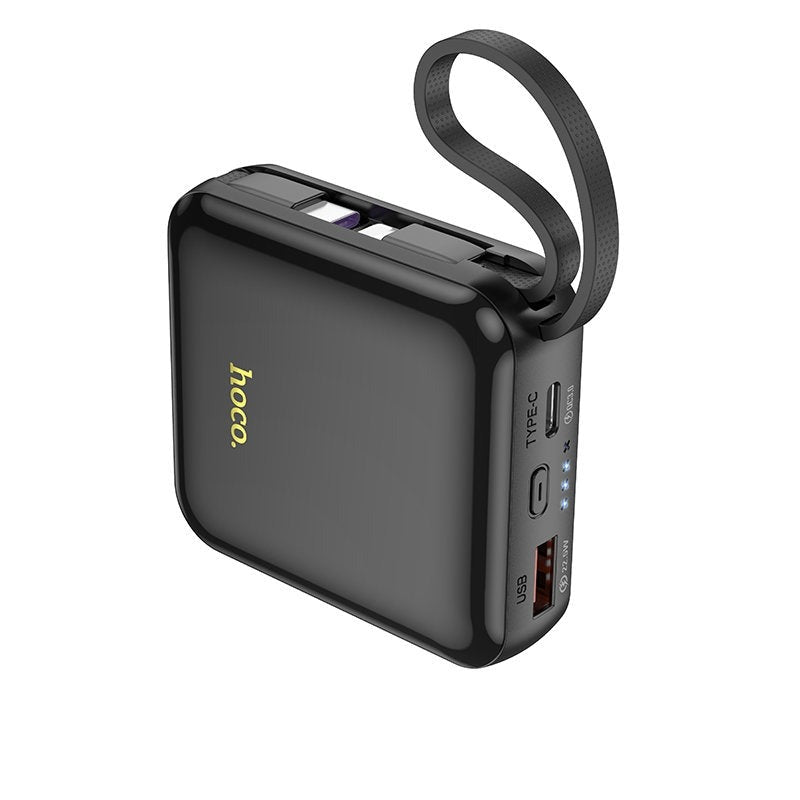 Hoco Q23 Mini 22.5W+PD20W Type-C & Lightning Cable Built In Power Bank with Cable 10000mAh Black-www.firsthelptech.ie