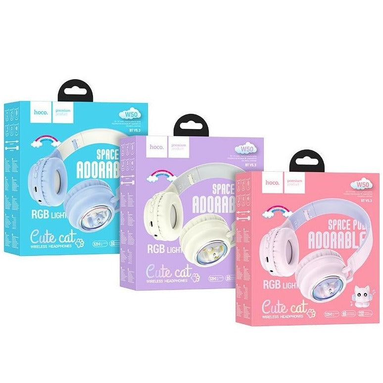 Hoco W50 Cute Fun RGB Light Kids BT Headphones Blue-www.firsthelptech.ie