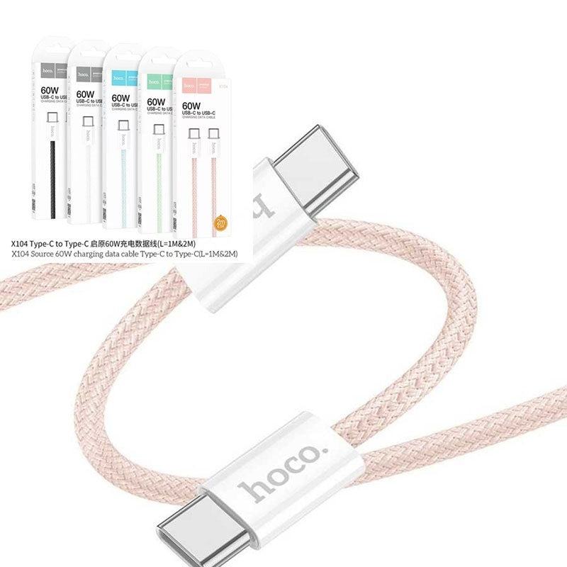 Hoco X104 Source 60W Charging Data Cable Type-C to Type-C L=1M Pink