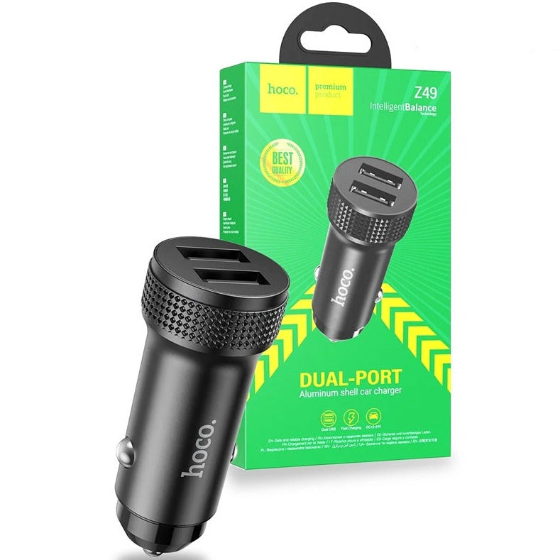 Hoco Z49 Level Dual Port Aluminum Car Charger Black-www.firsthelptech.ie