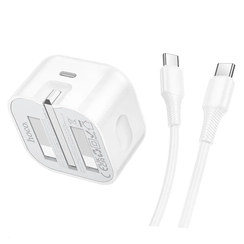 Hoco C155B Original Foldable Single Port PD 20W Charger C To C White