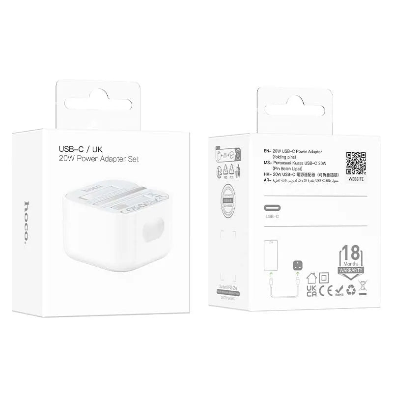 Hoco C155B Original Foldable Single Port PD 20W Charger White