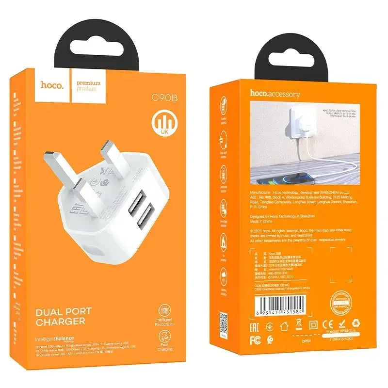 Hoco C90B Grandiose Dual Port Charger White