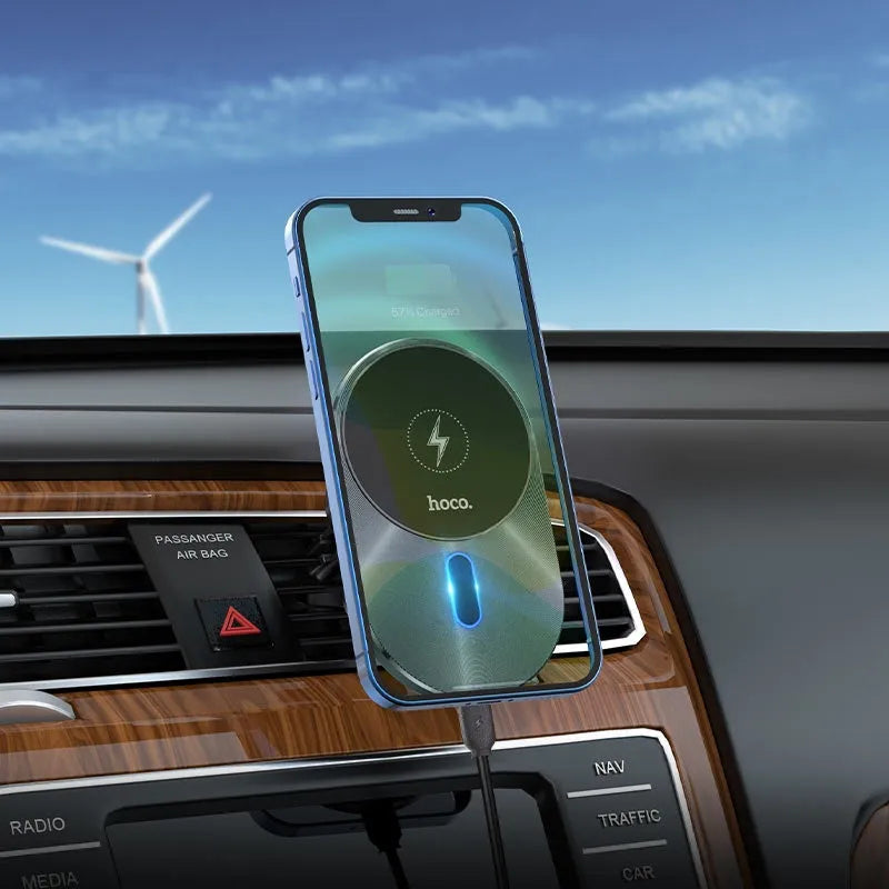 Hoco CA91 Magic Magnetic Car-Vent 15W Wireless Charger Grey