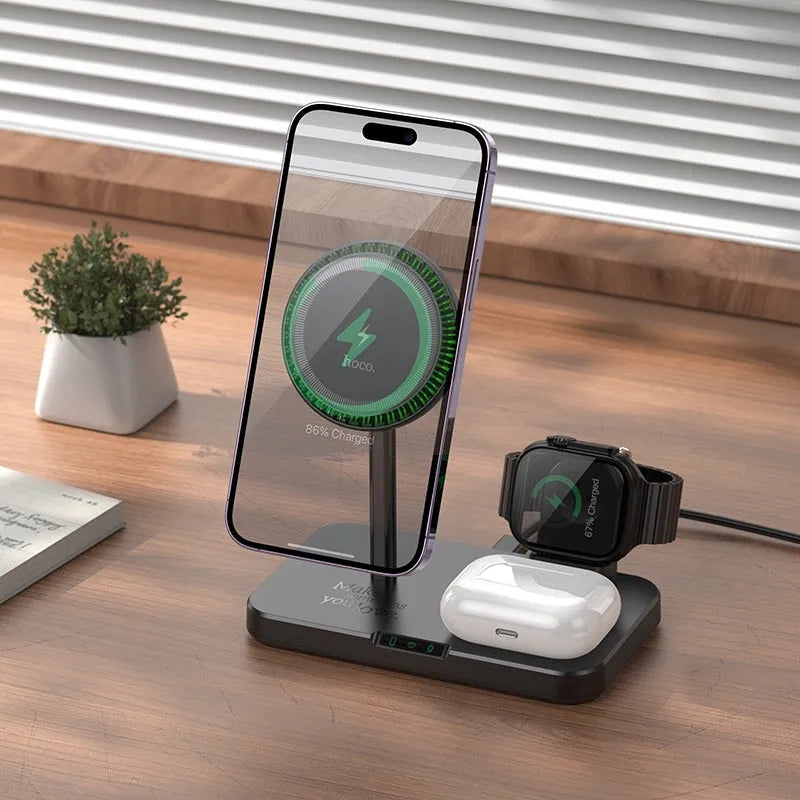 Hoco CQ12 Joyfull 3-In-1 Wireless Fast Charger With Light 15W Black