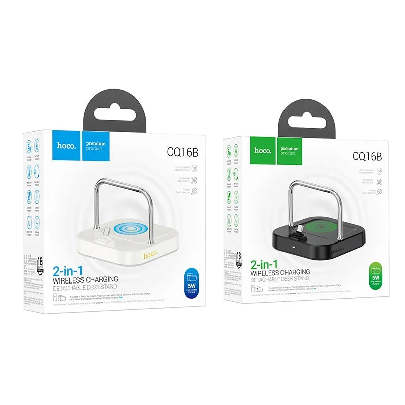 Hoco CQ16B Astute 2 In 1 Desktop Phone & Airpod Charger Milky White