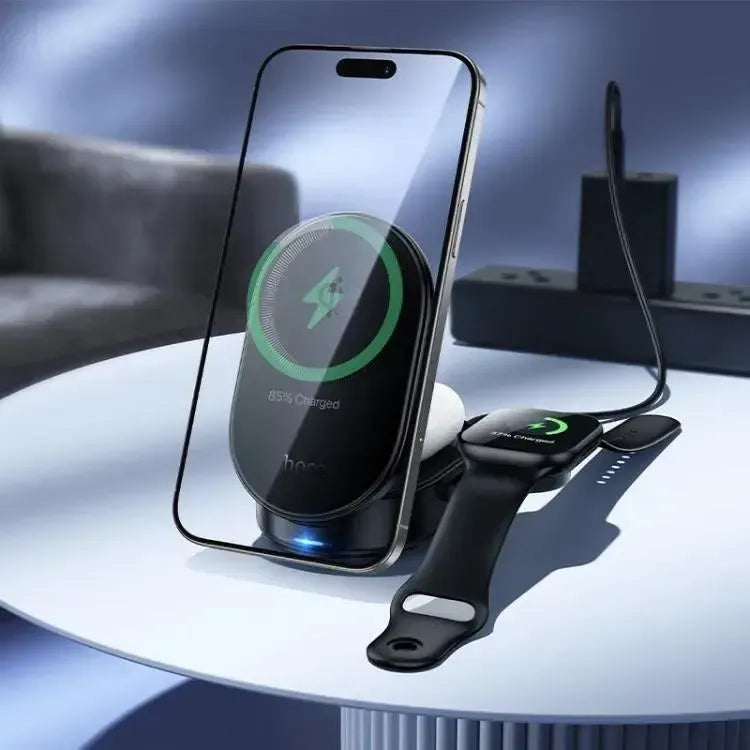 Hoco CQ23 Pole Qi2.2 3 In 1 Magnetic Wireless Fast Charger Black