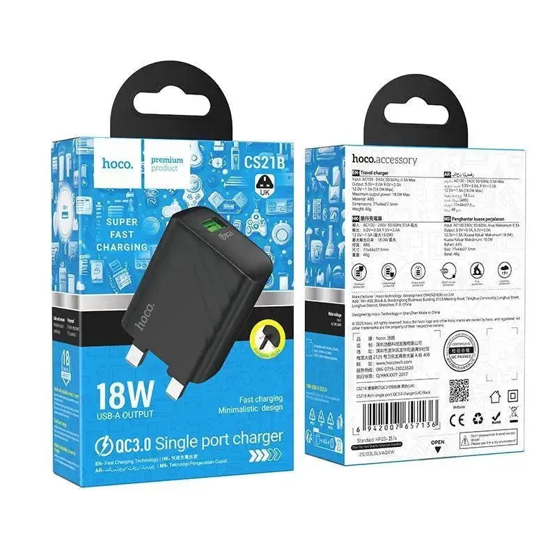 Hoco CS21B Rich Single Port 18W USB QC3.0 Charger Black