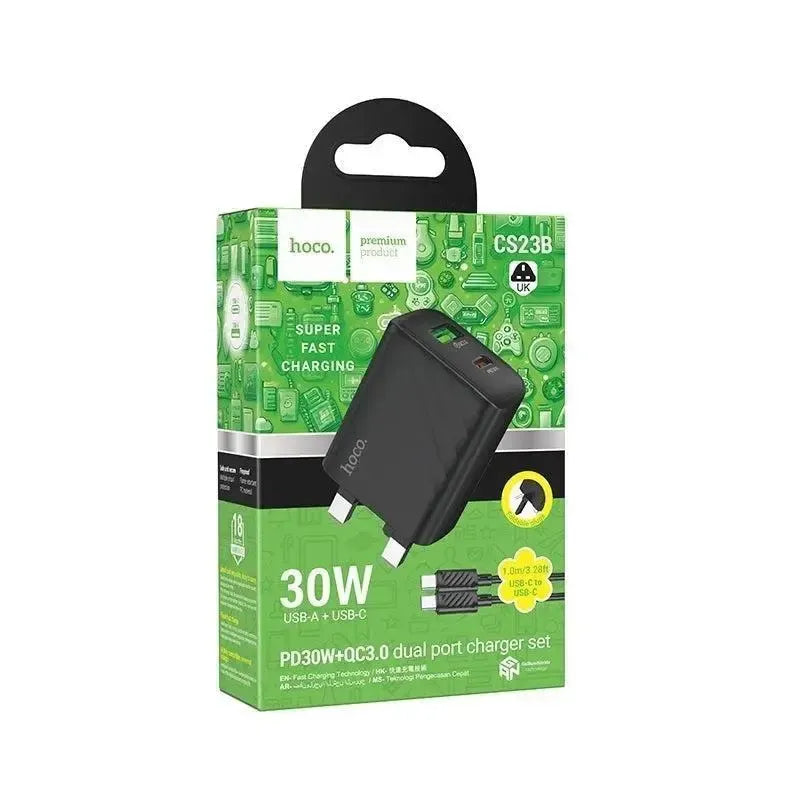 Hoco CS23B Sunlight PD / QC3.0 Charger Set C-C 30W Black