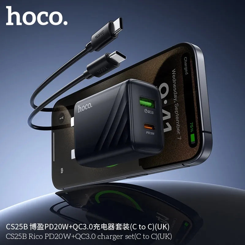 Hoco CS25B Dual Port PD20W+QC3.0 Charger Set C To C