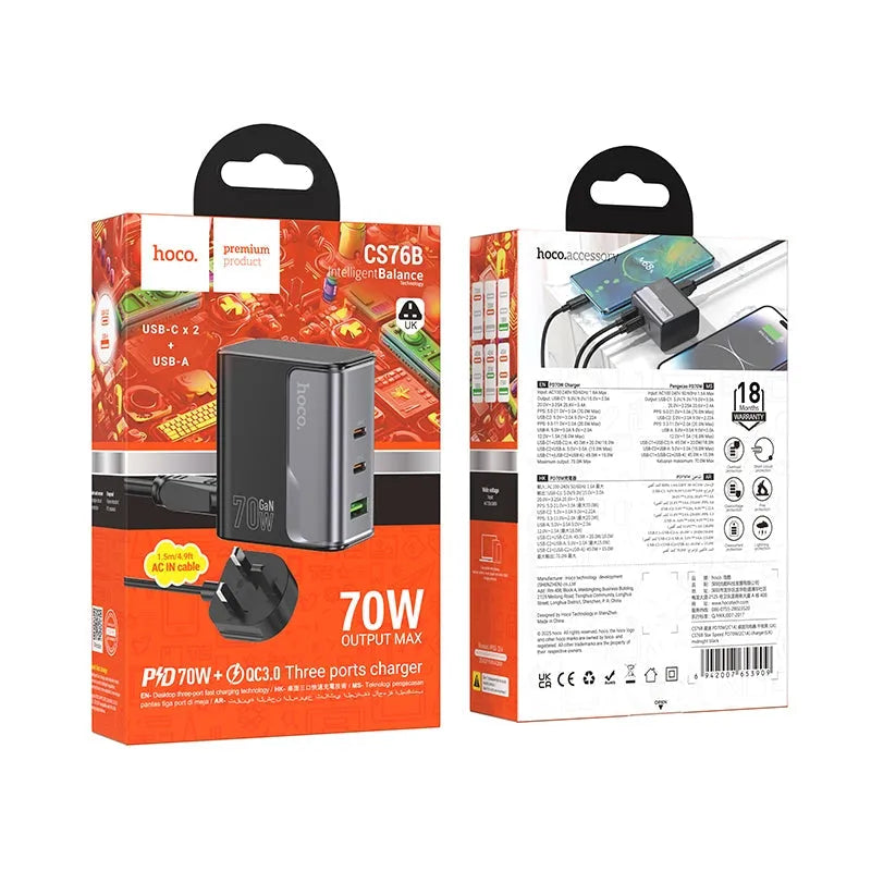 Hoco CS76B Star Speed PD70W 2C1A Charger Black